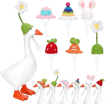 JcHrmers 6 Pcs Desk Goose Toy Hats 7 Inches Desk Goose Mini Knitting Hats with Adjustable Strap for Magnetic Key Holder