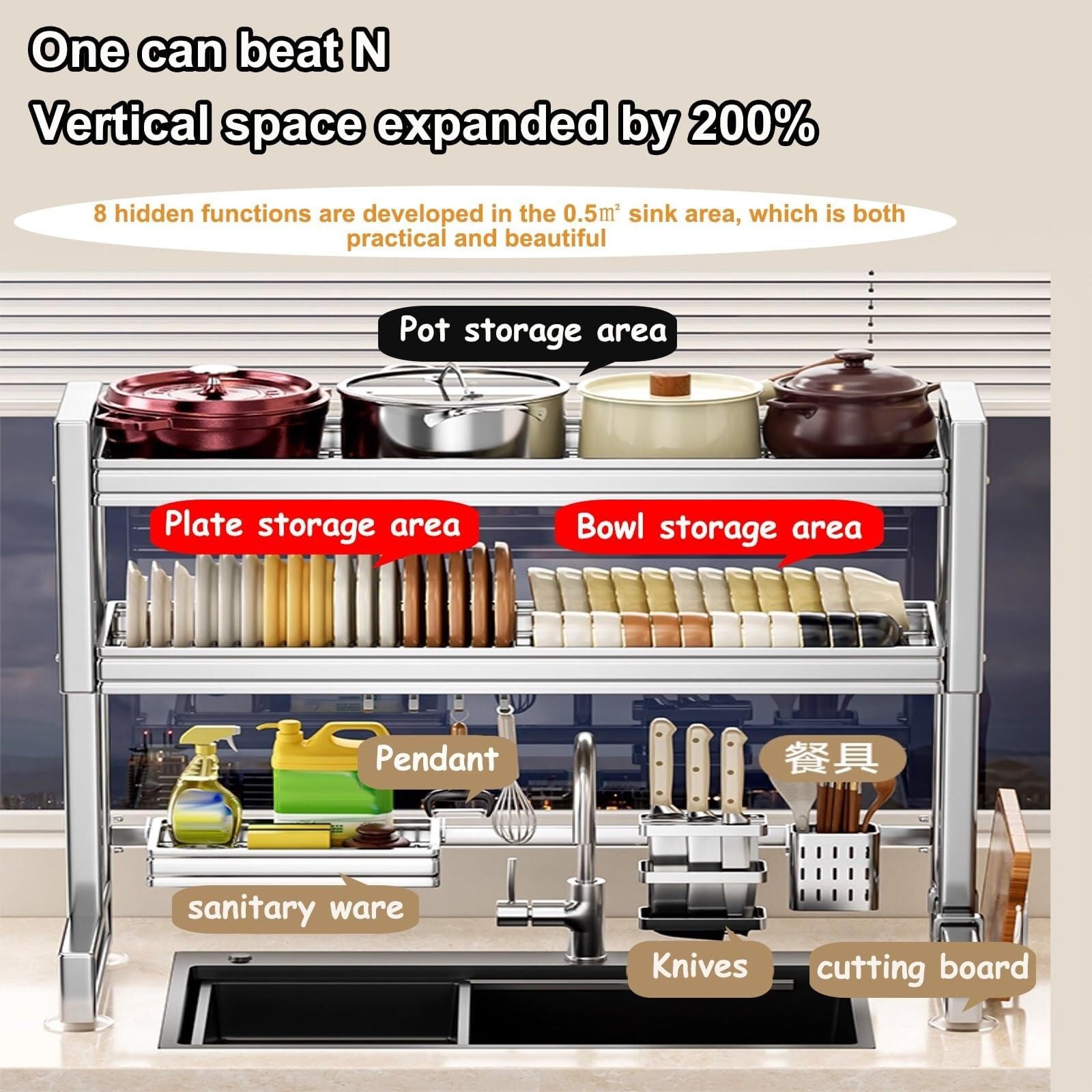 Rejilla for secar platos extra grande multifuncional escurridor de platos | Escurreplatos grandes for encimera de cocina de acero inoxidable
