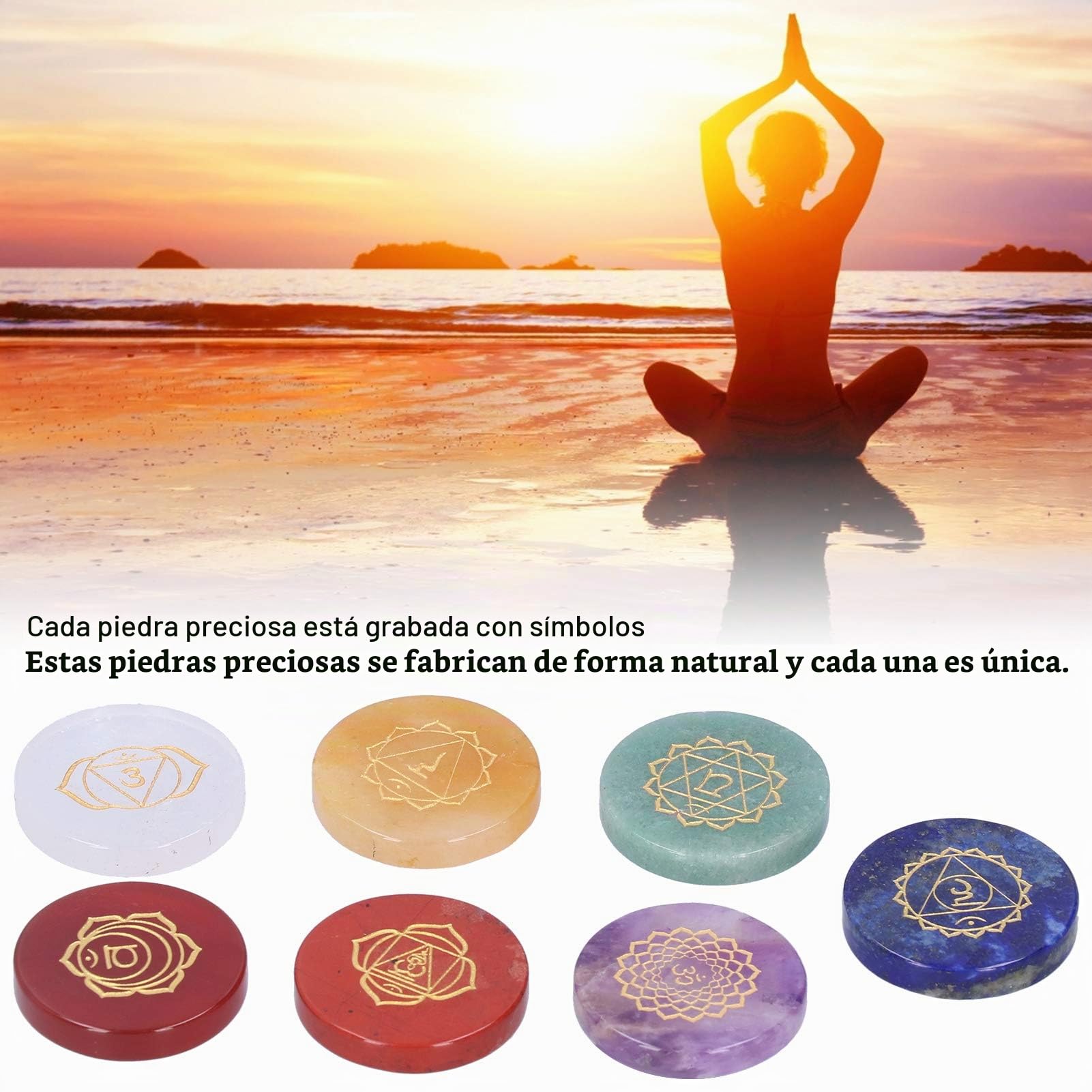 Juego de Chakras, Juego de Piedras de Chakra de Natural de 7 Piezas para Meditación para Reiki para el Equilibrio de Chakras para la Curación