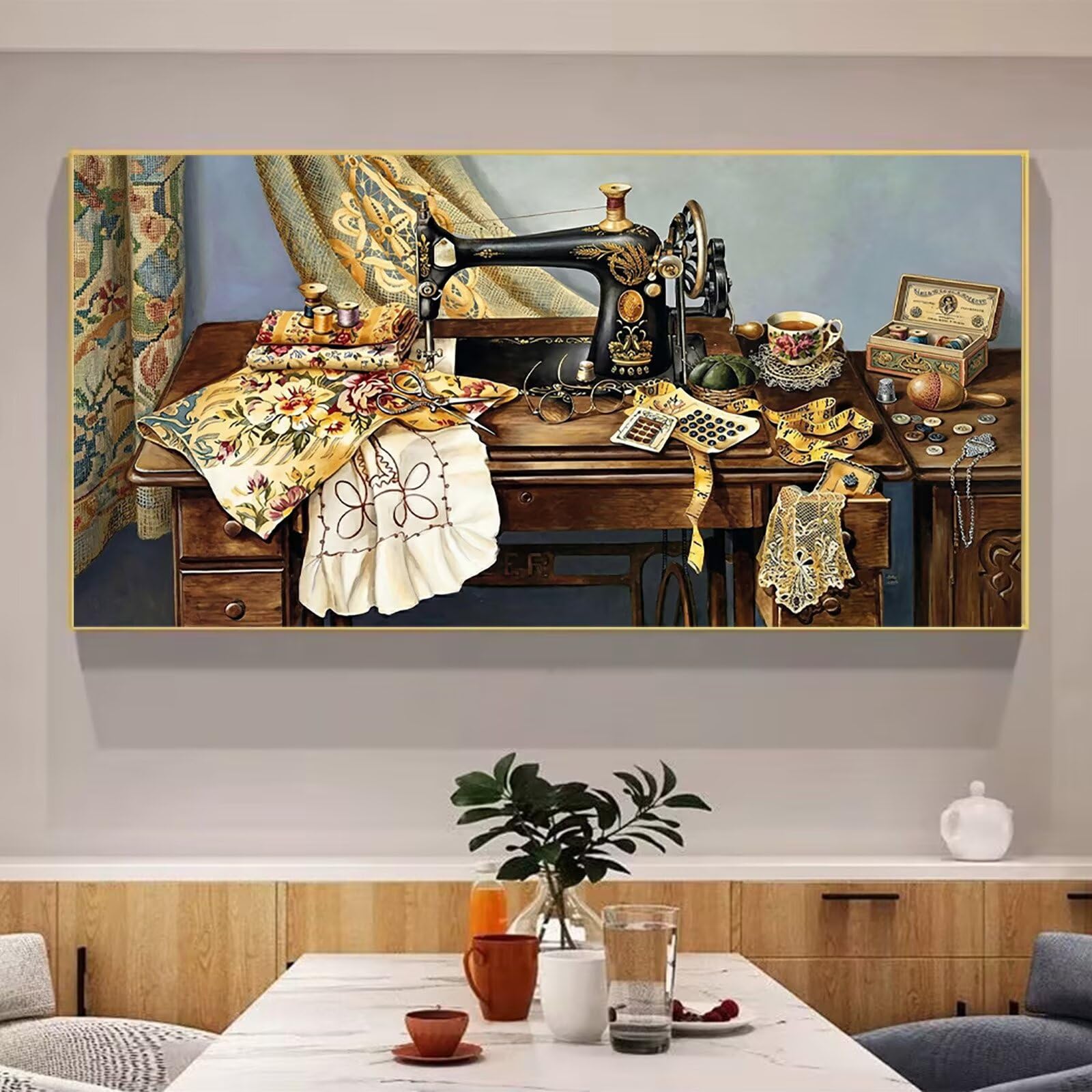 Diamond Painting Nähmaschine, Heim Diamond Painting Erwachsene, 5D DIY Vollbohrer Diamanten Paint by Numbers, Kreatives für Erwachsene Mosaik Bastelset für Home Wand Deko, Geschenk, 60x120cm, Cod-740