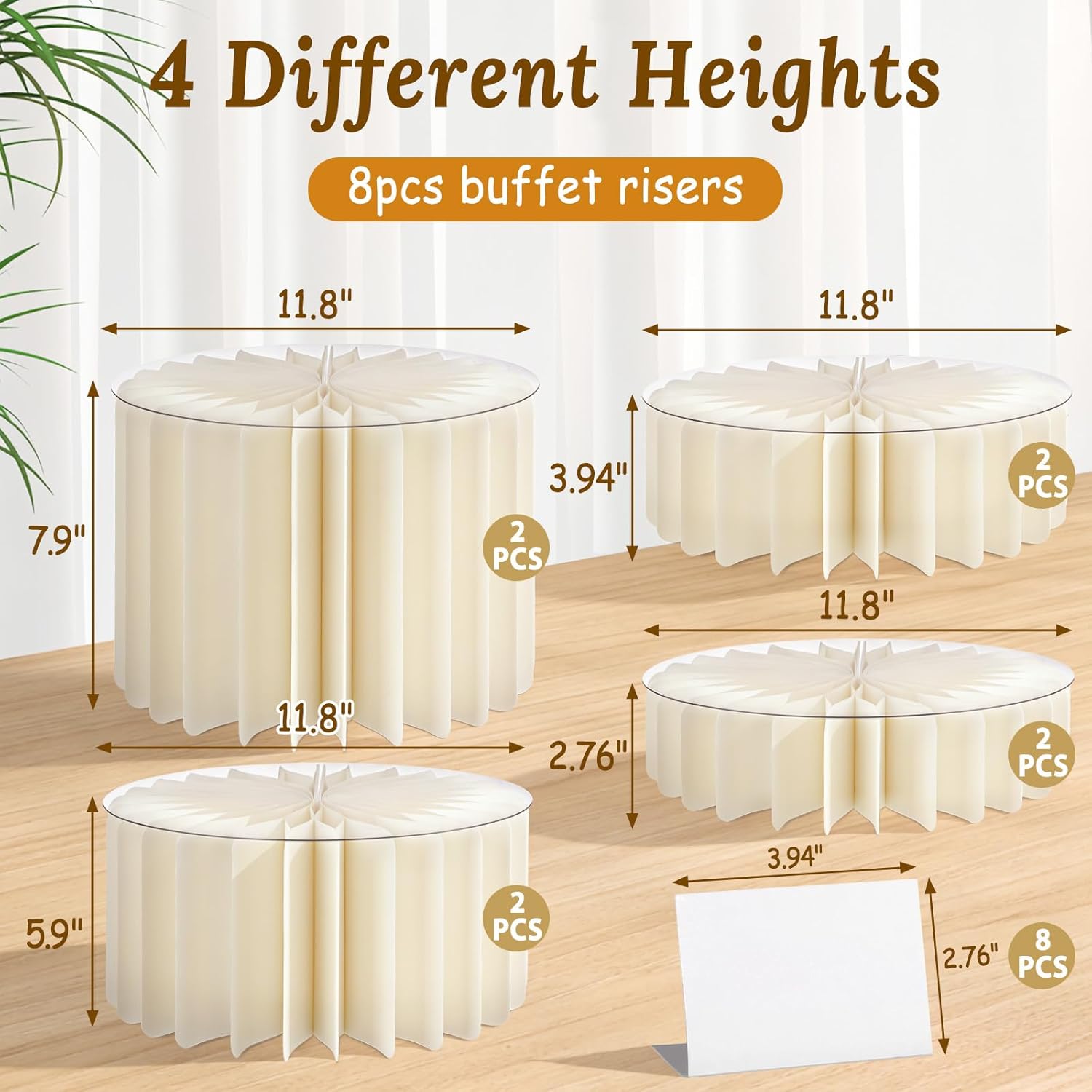 8Pack Buffet Risers Display Stands Foldable Food Risers for Buffet Table Tall Cake Cupcake Stands Cardboard Cylinder Stand Dessert Table Display Set for Catering Jewelry Wedding Party Decor (White)