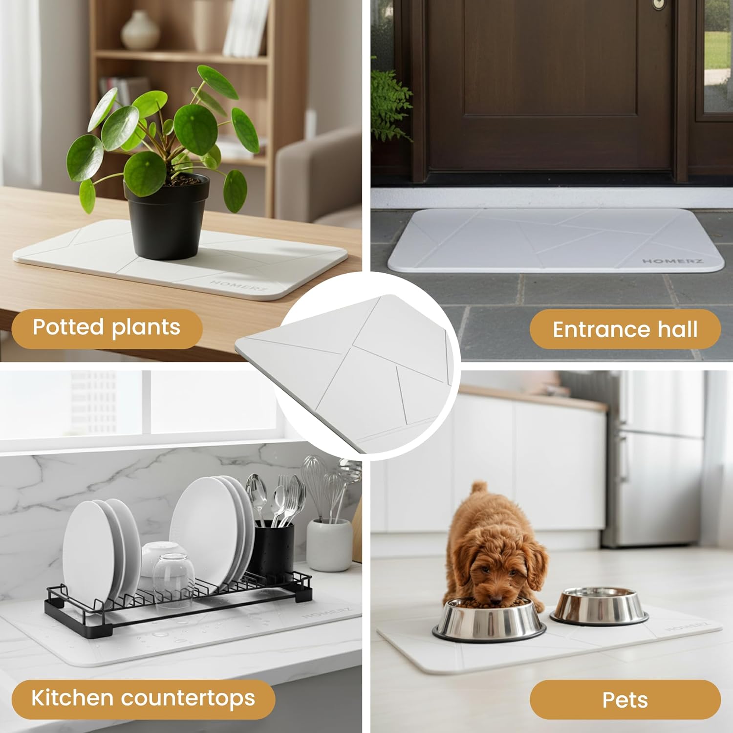 Homerz Stone Bath Mat – Premium Diatomaceous Earth Bath Mat, Rock Absorbent Bath Mats for Bathroom, Modern Stone Drying Mat, Shower Mat Outside Shower, Tapetes para Baño 23.6"x15.3"