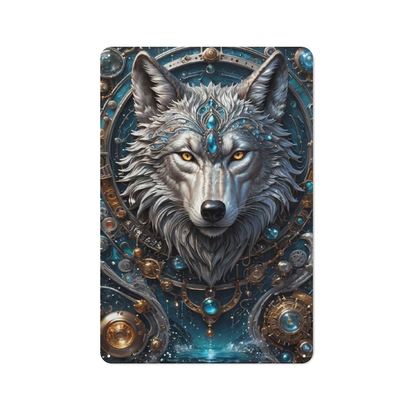 Junmoney Lunar Sentinel Wolf Vintage Metal Sign With Design 30X20cm, Vintage Restaurant Wall Art For Coffee Bar, Small Shop Or Dining Room