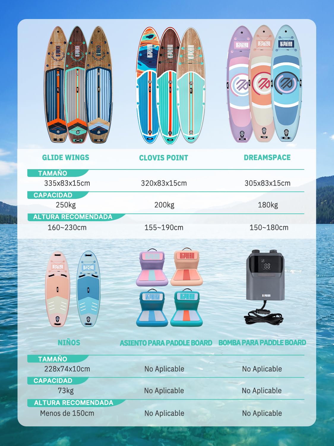 Niphean Tabla Paddle Surf Hinchable con Accesorios 320cm Sup | Capacidad de 200kg, Tabla Paddle Surf Rígida, Antideslizante, Kit Reparación, Adultos, Jóvenes, Principiantes, Yoga