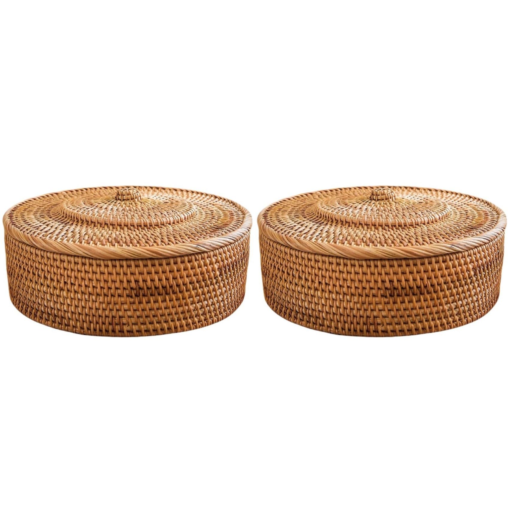 Hndhbfgrt 2X Rattan Basket with Lid, Hand-Woven Storage Basket, Lidded Wicker Basket for Organizing, Rattan Box