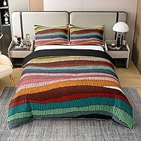 Vista 27 de Erosebridal - Juego de funda de edredón bohemia 100% algodón orgánico, diseño ondulado, cama individual, funda de edredón bordada con arco iris