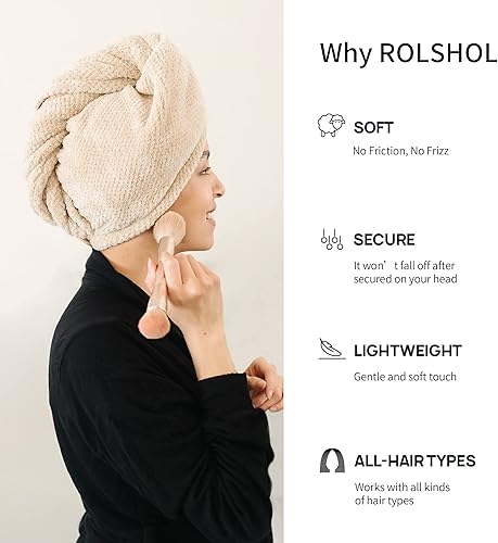 Miniatura 3 de ROLSHOL Paquete de 4 toallas de microfibra extra grandes para mujer, súper absorbentes y de secado rápido, con botón, turbantes de pelo para cabello