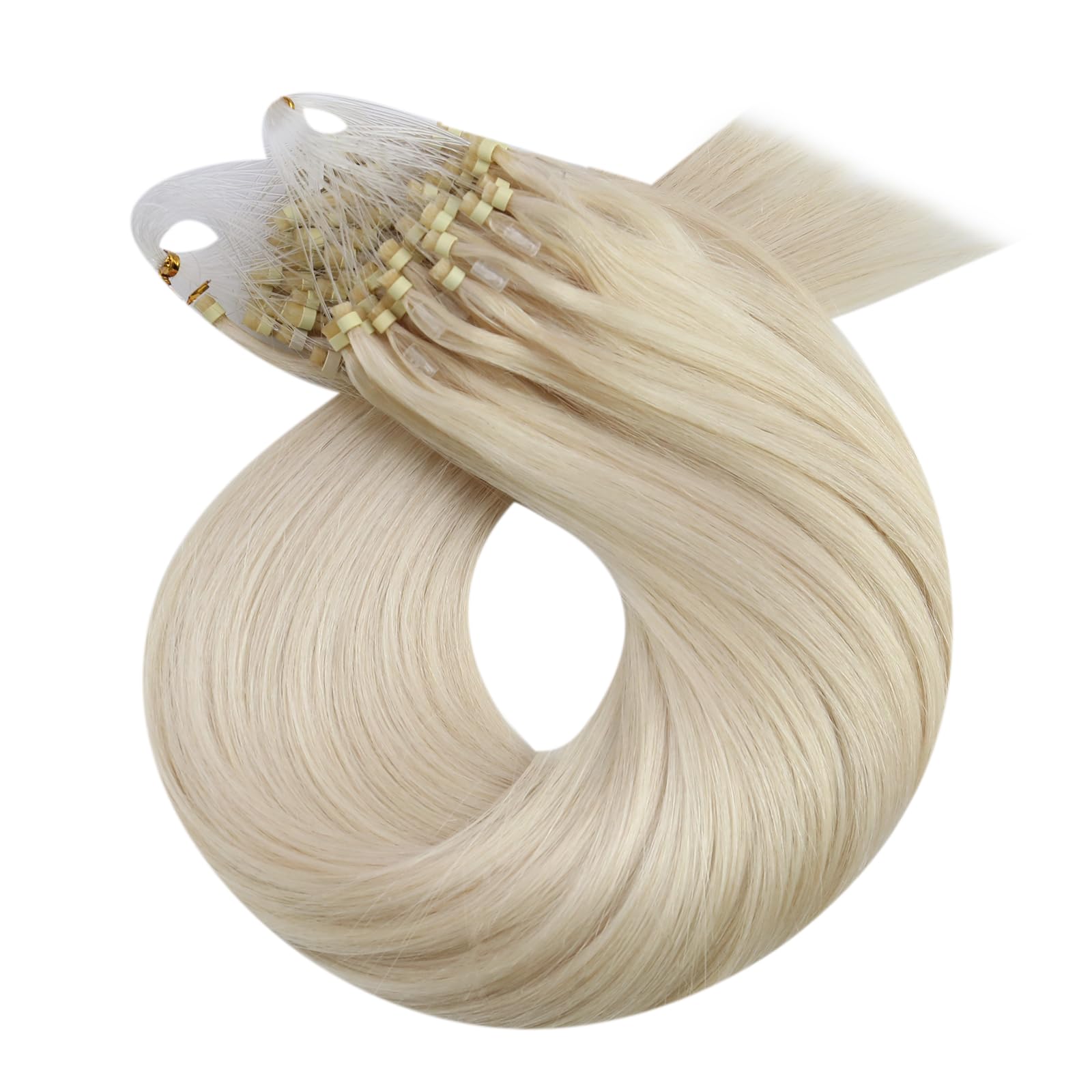Moresoo Extension Capelli Veri Microring Lunghi 60cm Platino Biondo Extension Microring Capelli Veri Invisibili Extension Capelli Micro Beads Extension Microlink #60 50g/50s