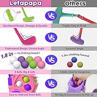 Vista 4 de Letapapa Juego de golf para niños pequeños con tapete de puting, 4 palos, 8 bolas, 2 agujeros de práctica para niños de 3 a 5 años, juguetes