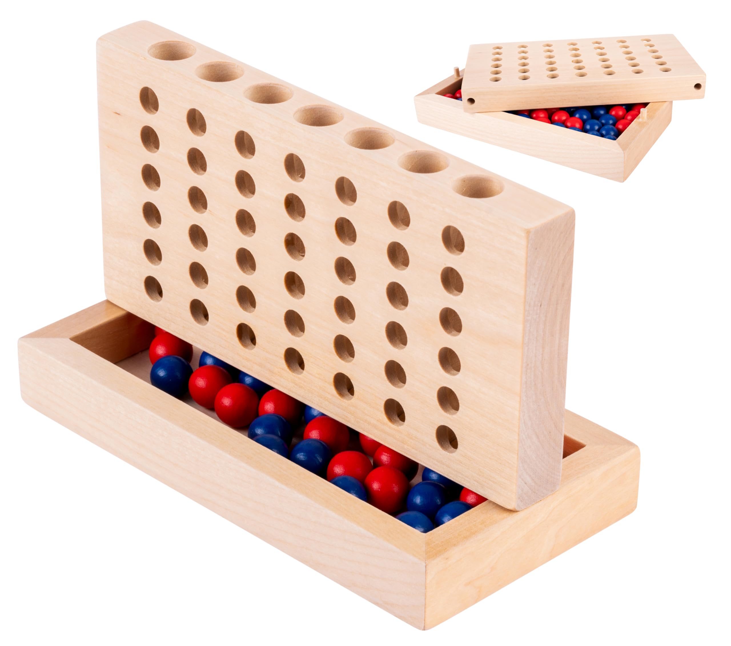Engelhart - 340925 - Four in a Row Wooden Travel Game - Compact Strategy Game for Ages 6 and Up