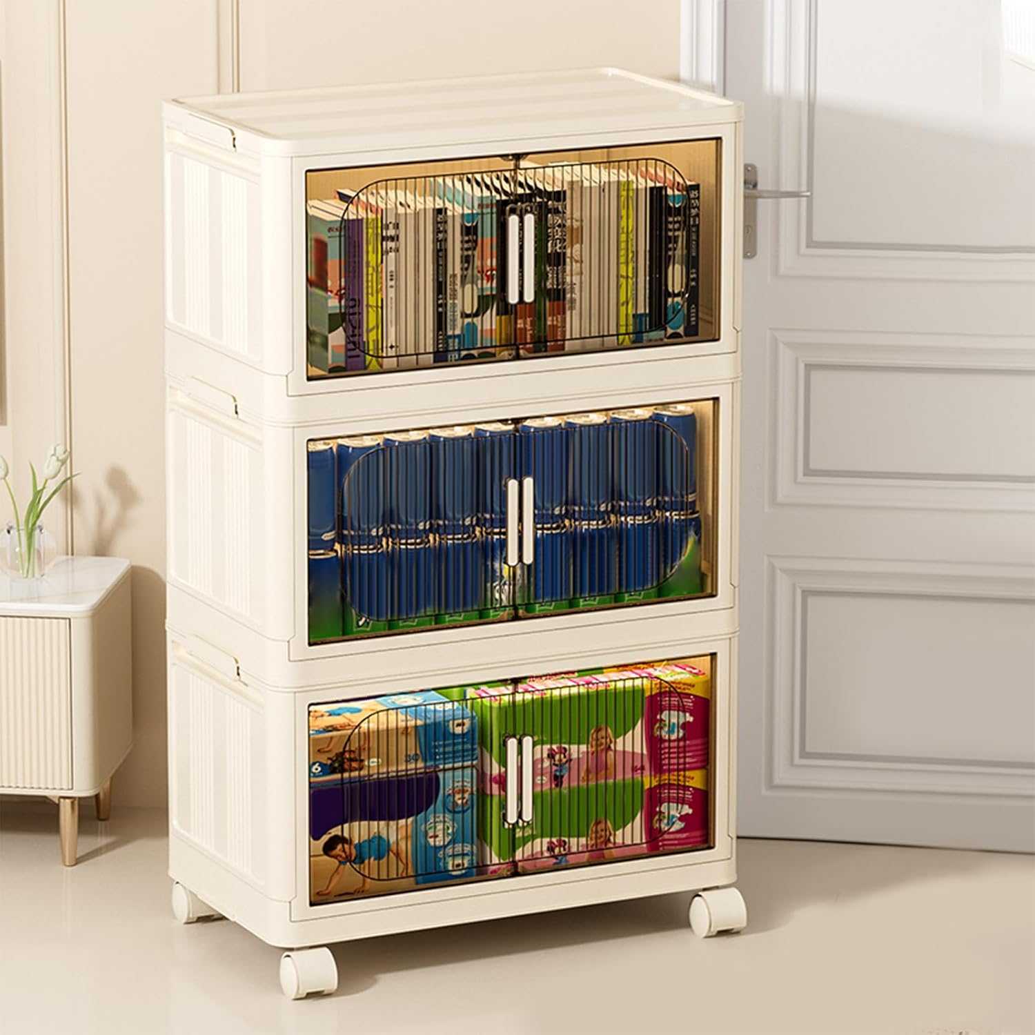 Ergocar Can Fold The DoubleOpening Door Storage Box, the simple large capacity with a lid with a storage container, a stacked plastic storage box with a pulley