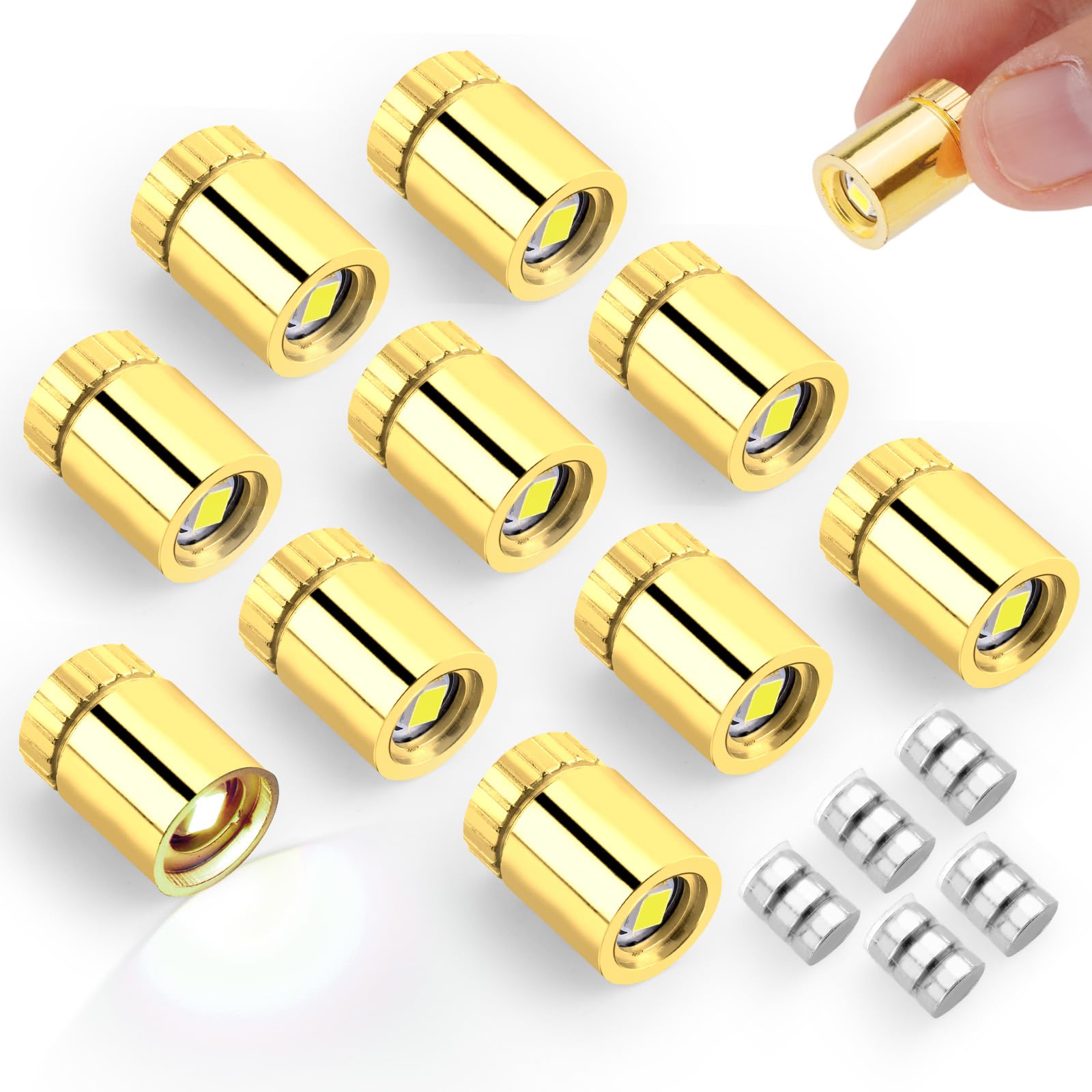 BTFO 10pcs Mini LED Light with 5pcs Battery, Battery Powered Small Miniature LED Lights with Gold Shell for Dollhouse DIY Crafts Toy Building Blocks Party Decorations (Cold White)