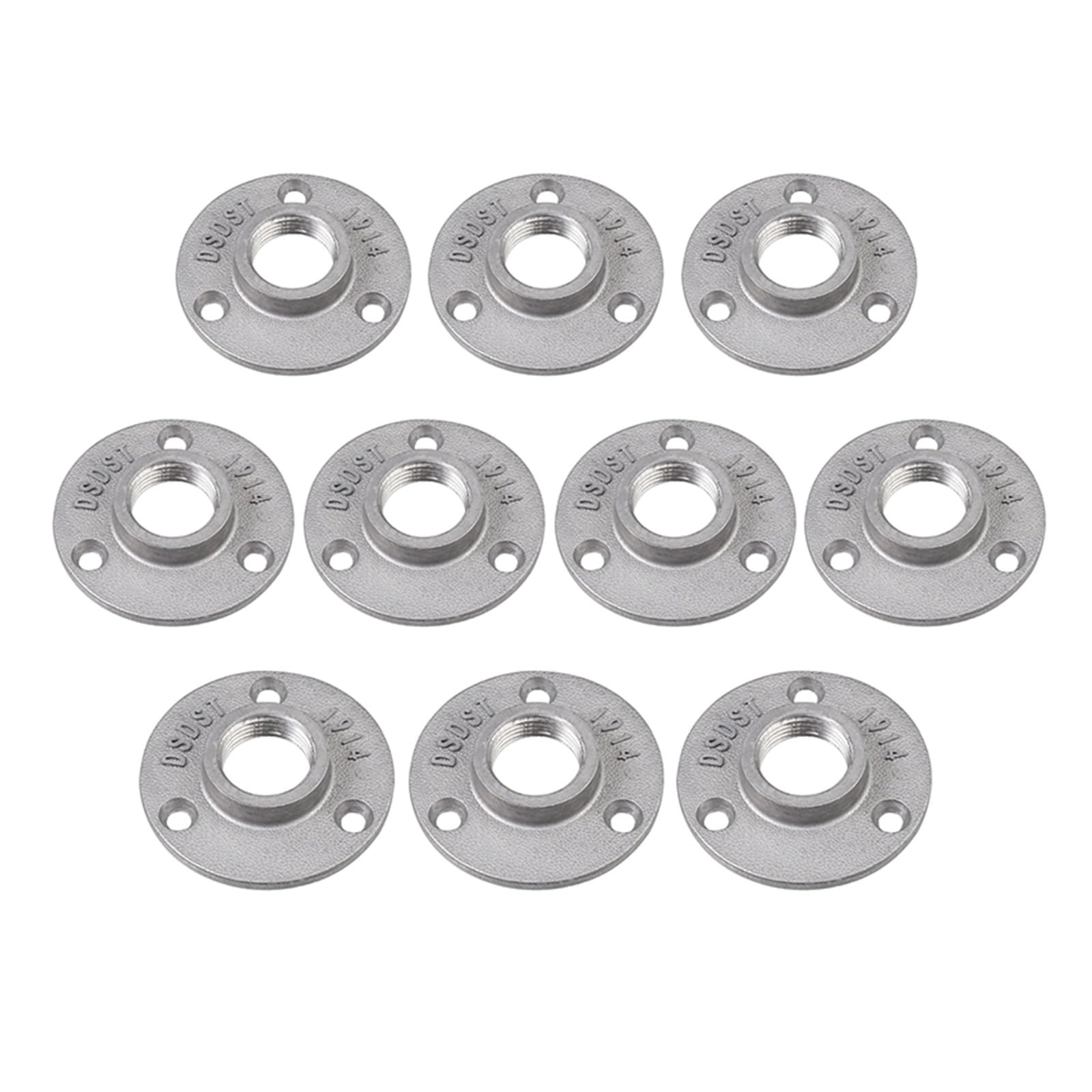 Ozliyy Silver Grey 10Pcs Malleable Flange Aluminum Alloy Pipe Fittings Wall Floor 3/4" Bsp Rusty Industrial For Hanging Rack Shelves(Silver Grey)