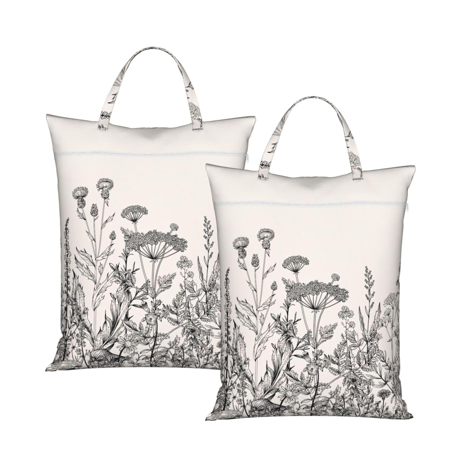 Floral Herbs Botanical Engraving Print Travel Laundry Bag Foldable Lightweight Camping Beach Dorm Weekend Getaways