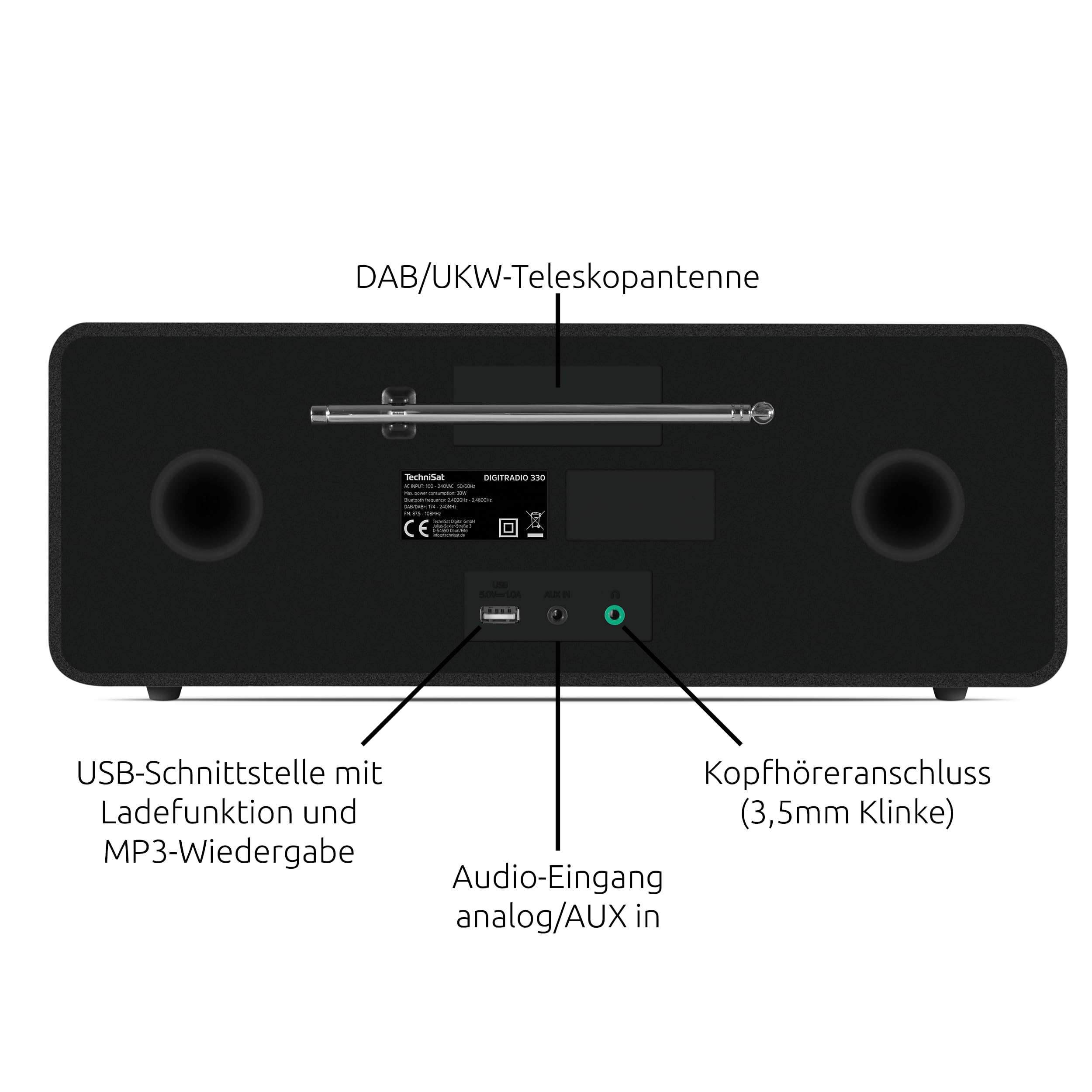 TechniSat DIGITRADIO 330 - DAB+ UKW Stereo Radio mit CD-Player, Schwarz – Ansicht 2