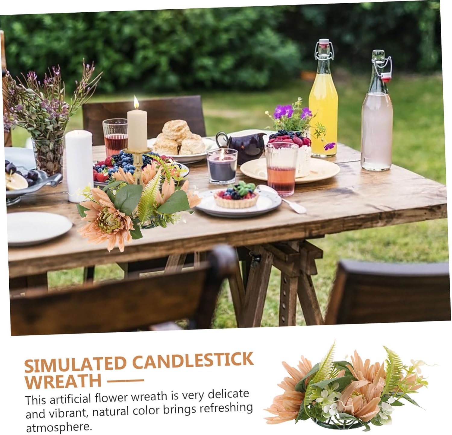 MAGICLULU Artificial Rose Candle Rings Wreath Floral Decor for Party Lifelike Leaf Flower Decoration Rustic Tabletop Centerpiece