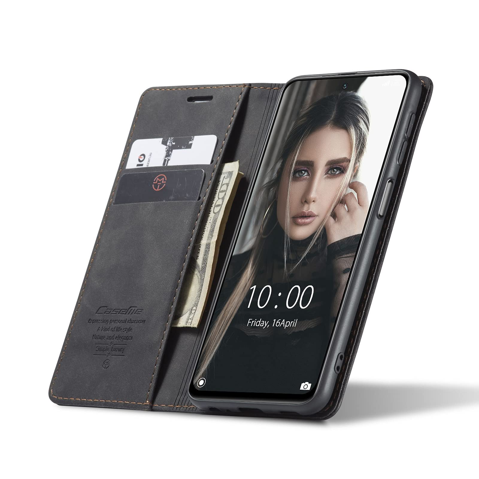 Funda Tipo Cartera De Cuero PU Con Ranuras Para Tarjetas Y Soporte Para Xiaomi Redmi Note 10 4G Y Note 10S, Color Negro
