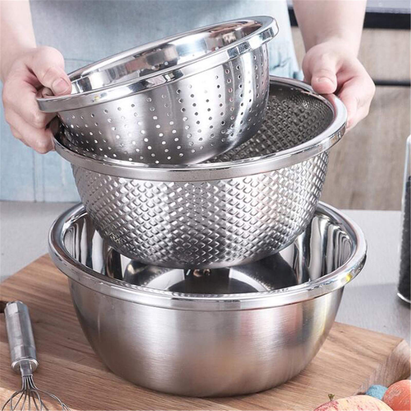 Cuencos Nido de Acero Inoxidable de 3 Piezas - Vajilla Apta para microondas para Mezclar, batir y almacenar Alimentos (sin Tapa)-