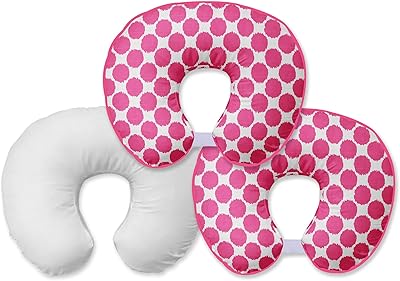 Bacati Ikat Dots Muslin Fabric Hugster Nursing Pillow with Insert OR Nursing Pillow Cover Only (Nursing Pillow with Insert, Bright Pink)