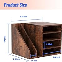 Vista 4 de Wood Desk Organizer File Holder, Wooden Mail Organizer Countertop with Adjustable Compartments, Desktop File Organizer Paper Sorter for Home, Office