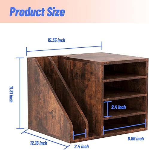 Miniatura 4 de Wood Desk Organizer File Holder, Wooden Mail Organizer Countertop with Adjustable Compartments, Desktop File Organizer Paper Sorter for Home, Office