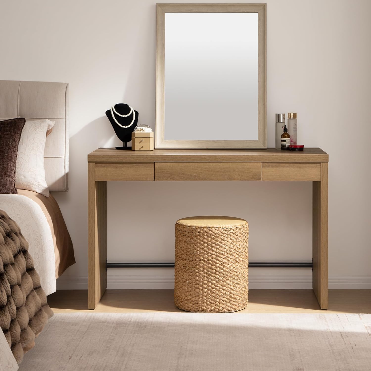 SICOTAS Computer Desk Writing Table - 47-Inch Home Office Executive Desk with Drawer, Farmhouse Study Desk with Storage,Boho Makeup Vanity Table for Bedroom Dormitory (Reclaimed Caramel Oak, 1 Piece)