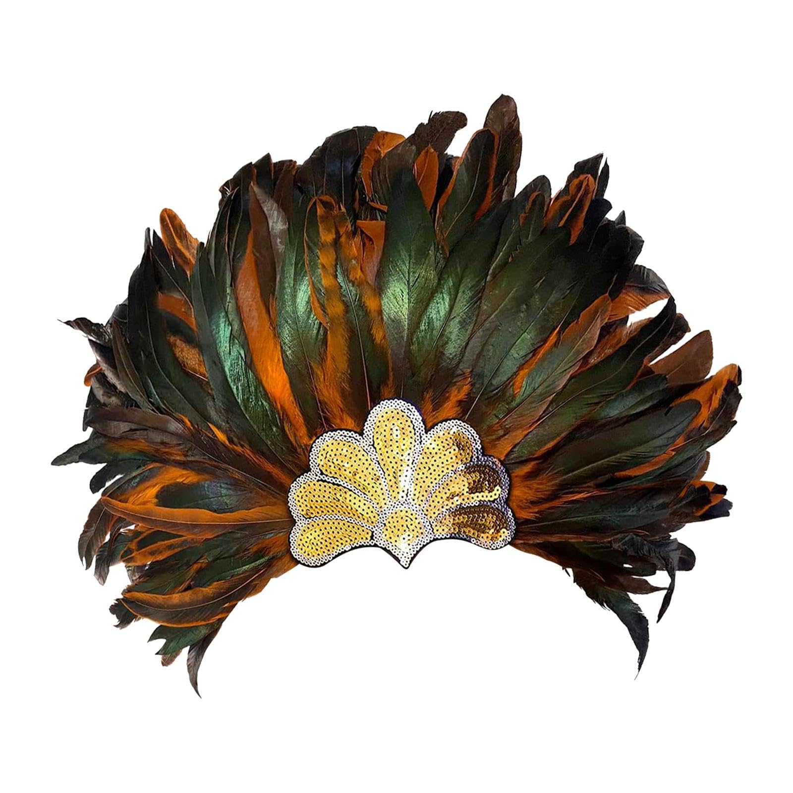 APLVFFZH Halloween Feather Headdress, Handmade Peacock Design, Boho Ethnic Crown, Pageant Fascinator Decor, Gypsy Indian Cosplay Headpiece, Headwear for Themed Parties, Prom, Costume Activities,Orange
