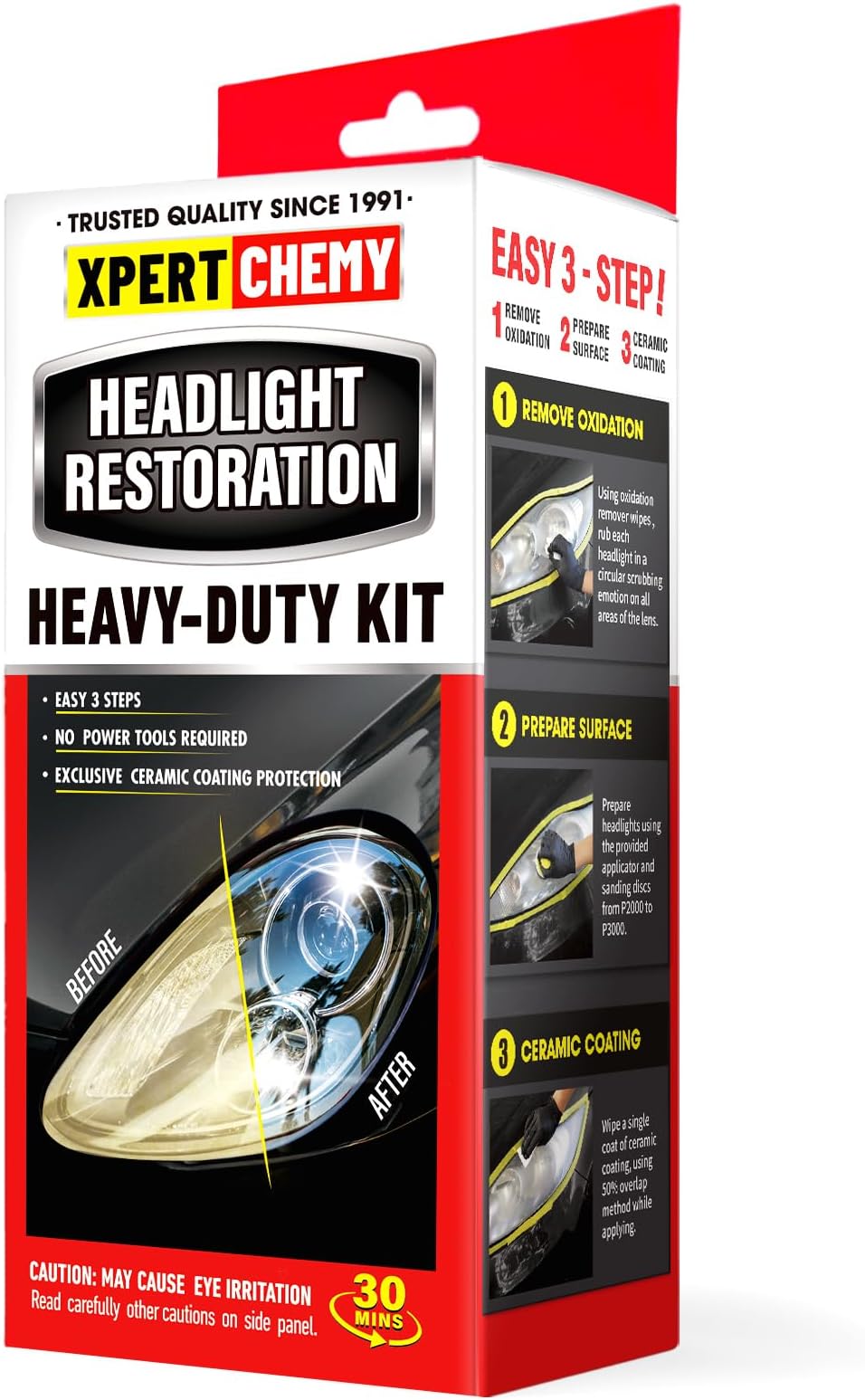 XPERTCHEMYHeadlight Restoration Kit Headlight Cleaner and Restorerkit-3 Easy Steps Restore Car Headlight Cleaner Cleans Yellow Haze Scratch Off-No Tools Required