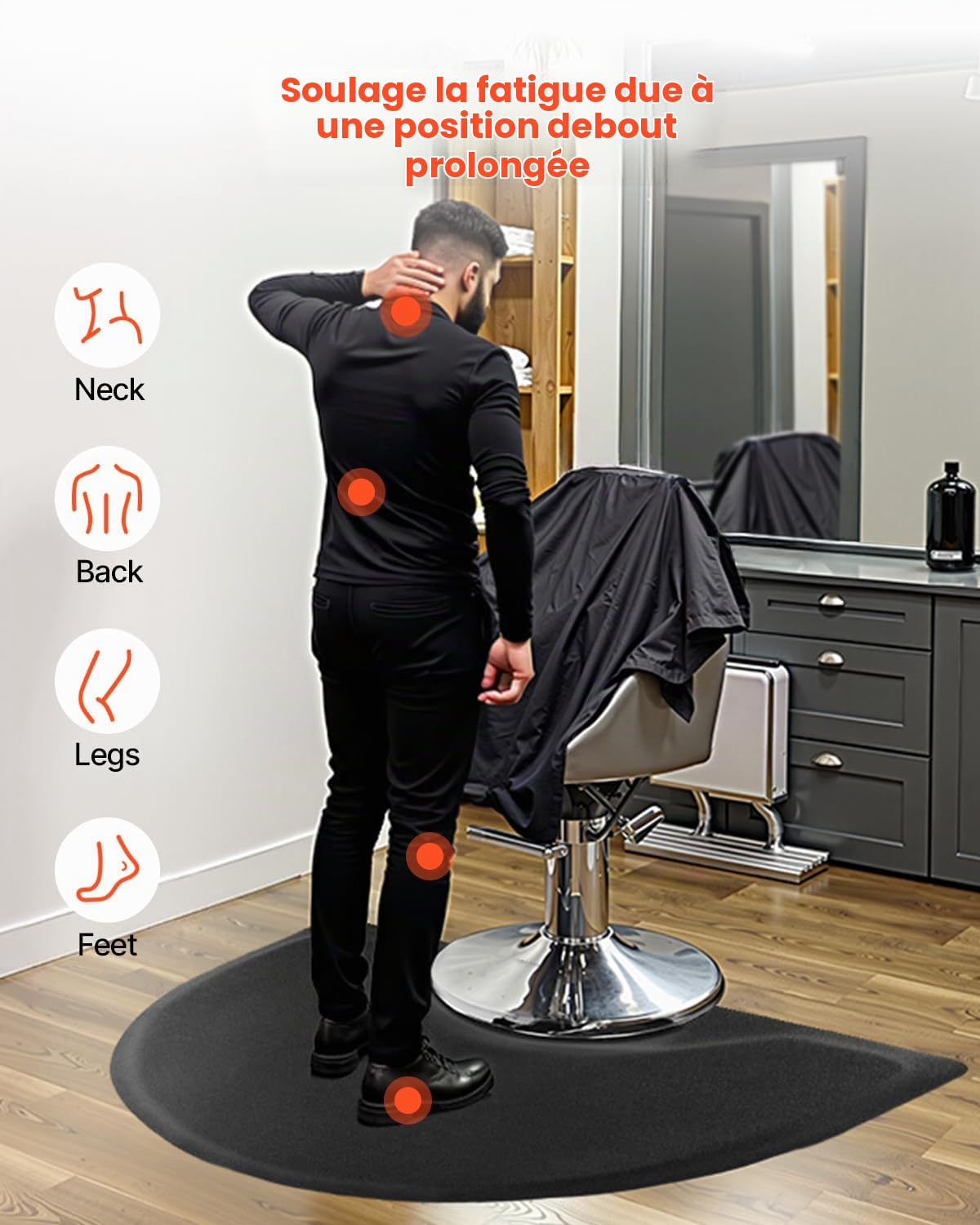 VEVOR Tapis de Chaise de Salon Coiffure, 1220x905x13 mm, Tapis de Sol Salon Coiffeur Anti-fatigue pour Base de Chaise Circulaire, avec Surface PVC, Facile à Nettoyer, Bords Biseautés Anti-trébuchement