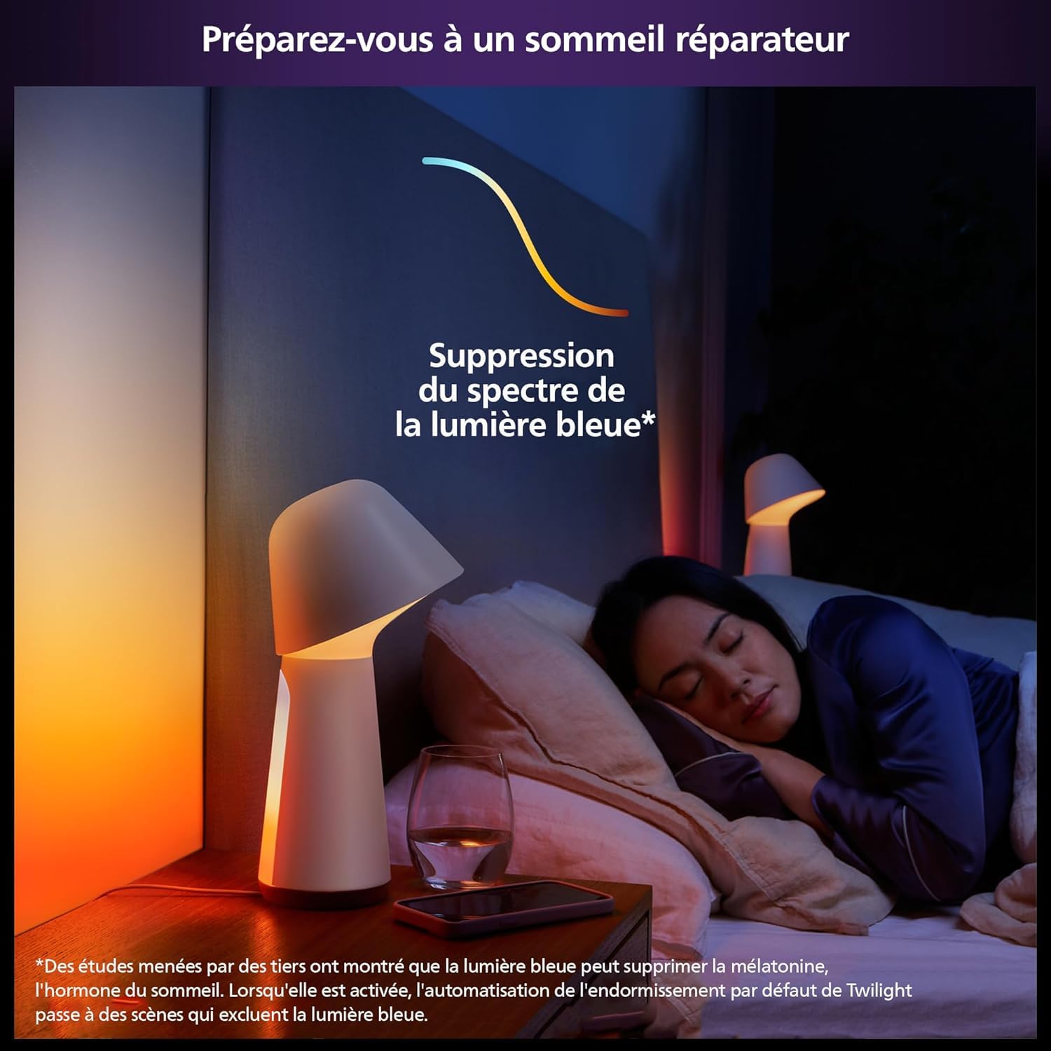 Philips Hue White &Color Ambiance, Lampe de Chevet Twilight Gradiant, Blanc | Lampe à Intensité réglable, LED RGBW, Technologie ColorCast, 6 Scènes Lumière Naturelle, Bluetooth, Contrôle vocal & via App