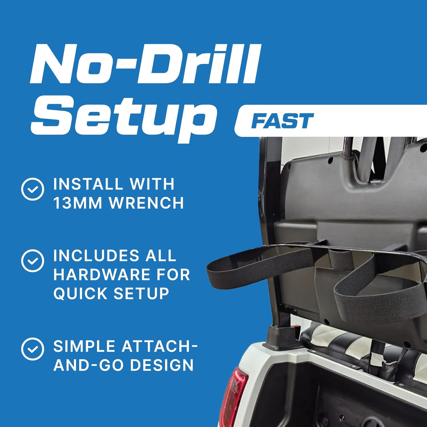 Evolution D5 Ranger & D5 Maverick Golf Bag Holder Bracket Attachment - No Drilling Assembly for 4 Passenger & 6 Passenger Carts - Durable Golf Bag Mount Compatible with Evolution Golf Carts | Black