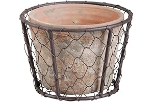 Esschert Design Aged Terracotta Single Pot with Metal Basket