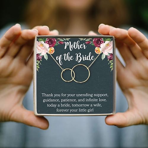Miniatura 8 de Dear Ava Collar de regalo para madre de la novia joyería para padres de novia, boda, 2 círculos asimétricos