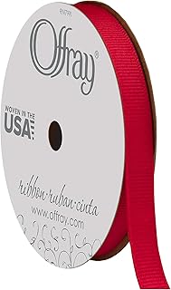 Offray 62135 3/8" Wide Grosgrain Ribbon, 3/8 Inch x 18 Feet, Red
