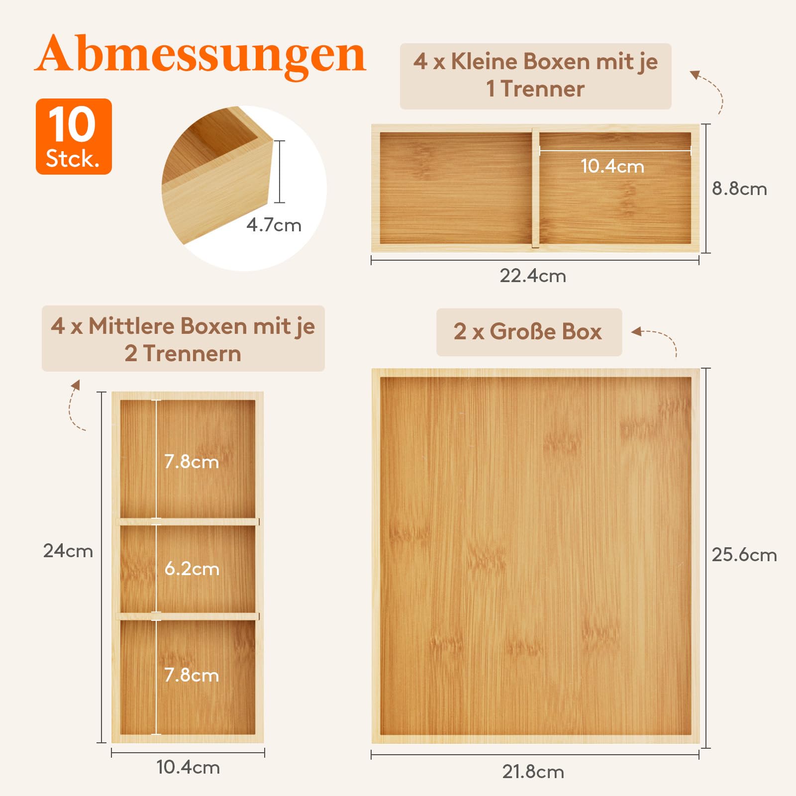 Lifewit 10er-Set Schubladen Organizer mit 6 Einsätzen, Verstellbare Aufbewahrungsbox mit 11 Fächern, Schubladenteiler aus Holz für Küchenutensilien, Schminktisch organizer, Make-up, Büro, Badezimmer