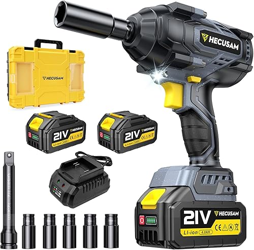 Miniatura 8 de Llave de impacto inalámbrica de 1/2 pulgada, pistola de impacto sin escobillas de 1000 N.m (740 pies), baterías de 2 x 4.0 Ah, máximo 2700 RPM con