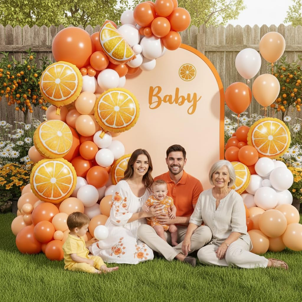 Kit de decoración de arco de globos naranja y blanco
