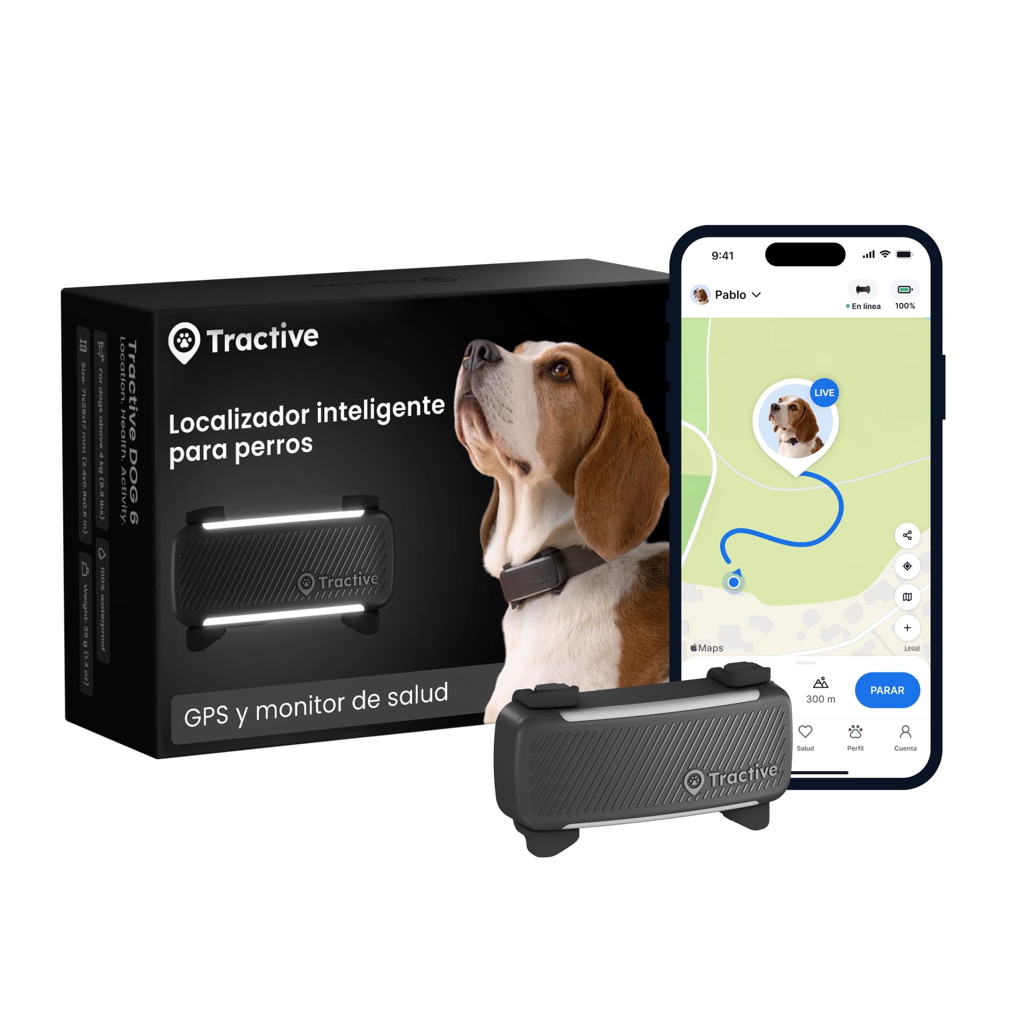 Tractive - GPS perros | 2025 Edición | N.​º 1 del mercado | Localización en tiempo real | Alertas antifuga | Monitor de actividad | Avisos de salud | Seguimiento de ladridos (Negro)
