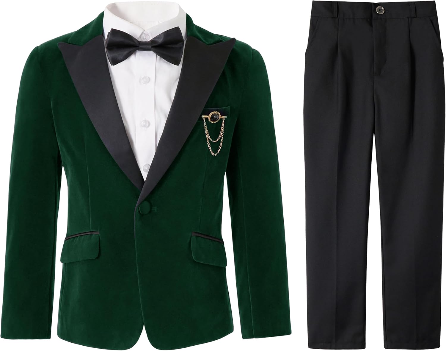 LOLANTA Boys 4 Piece Velvet Suit Formal Tuxedo Kids Slim Fit Blazer Dress Shirt Pants Outfit with Bow Tie