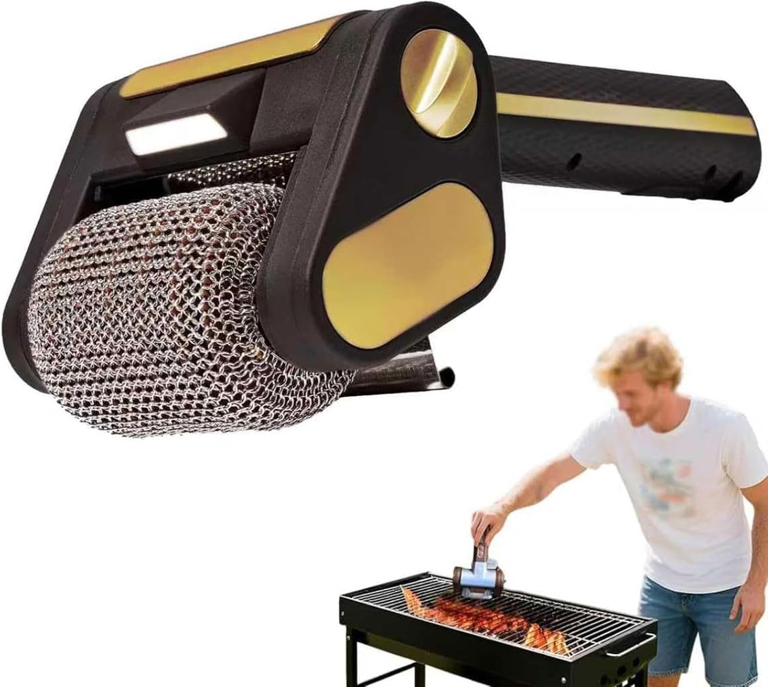 Limpiador eléctrico de parrilla sin cerdas, rodillo eléctrico de acero inoxidable, cepillo inalámbrico extraíble con luz LED para parrillas al aire libre