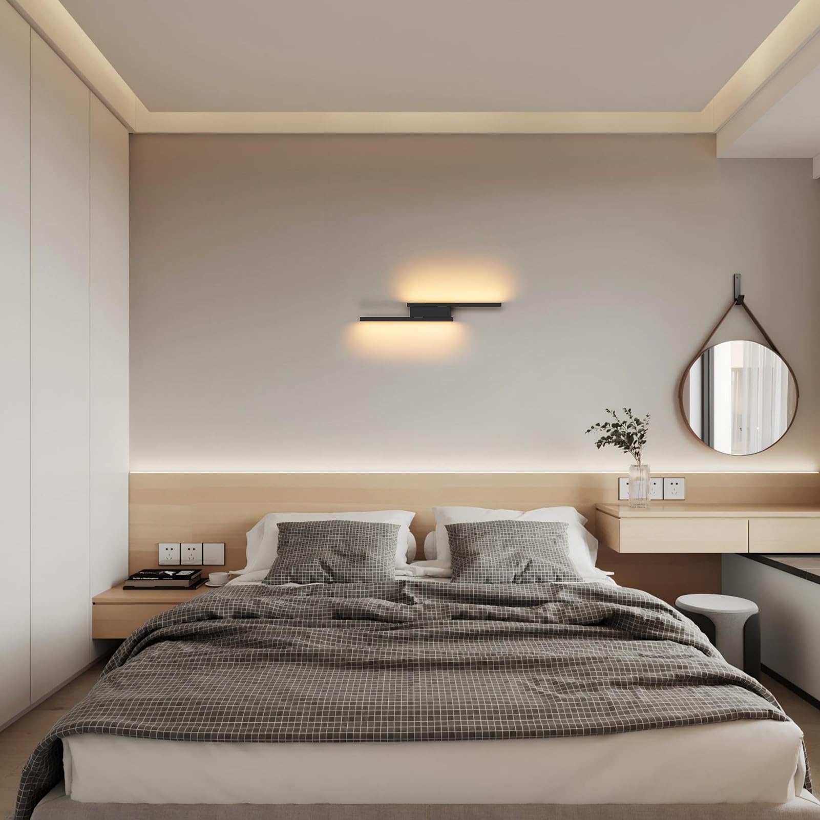 Klighten Wandleuchte Innen LED 24W 1700LM, Mordern Dekorative Wandlampe Für Schlafzimmer Wohnzimmer Korridor Treppenhaus, Einstellbare Länge: 40~60 cm, Warmweiß 3000K, Schwarz