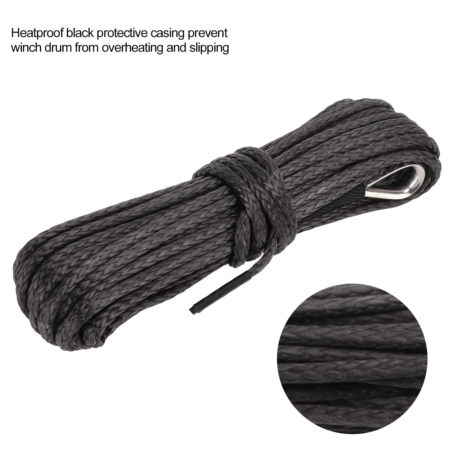 Tbest Remolques Winch Cuerda 15M 50ft Nylon Negro Desgaste Resistente Sintética para SUV Camión ATV UTV Reemplazo Cable Alambres