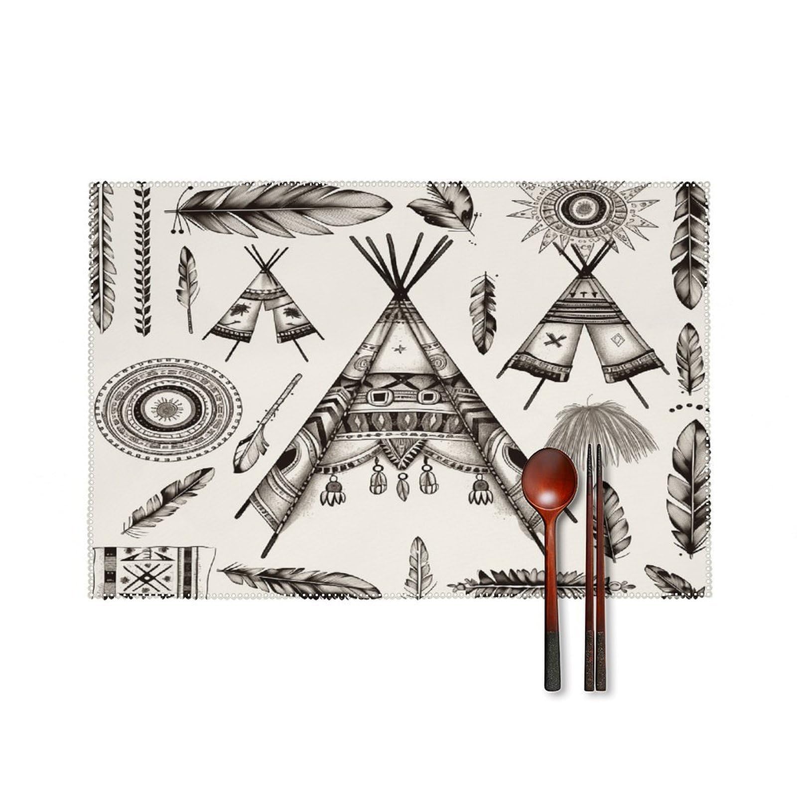 Fodpand Style Feather Head Band Teepee Tent Placemats Set Of 4 Place Mats Table Mats