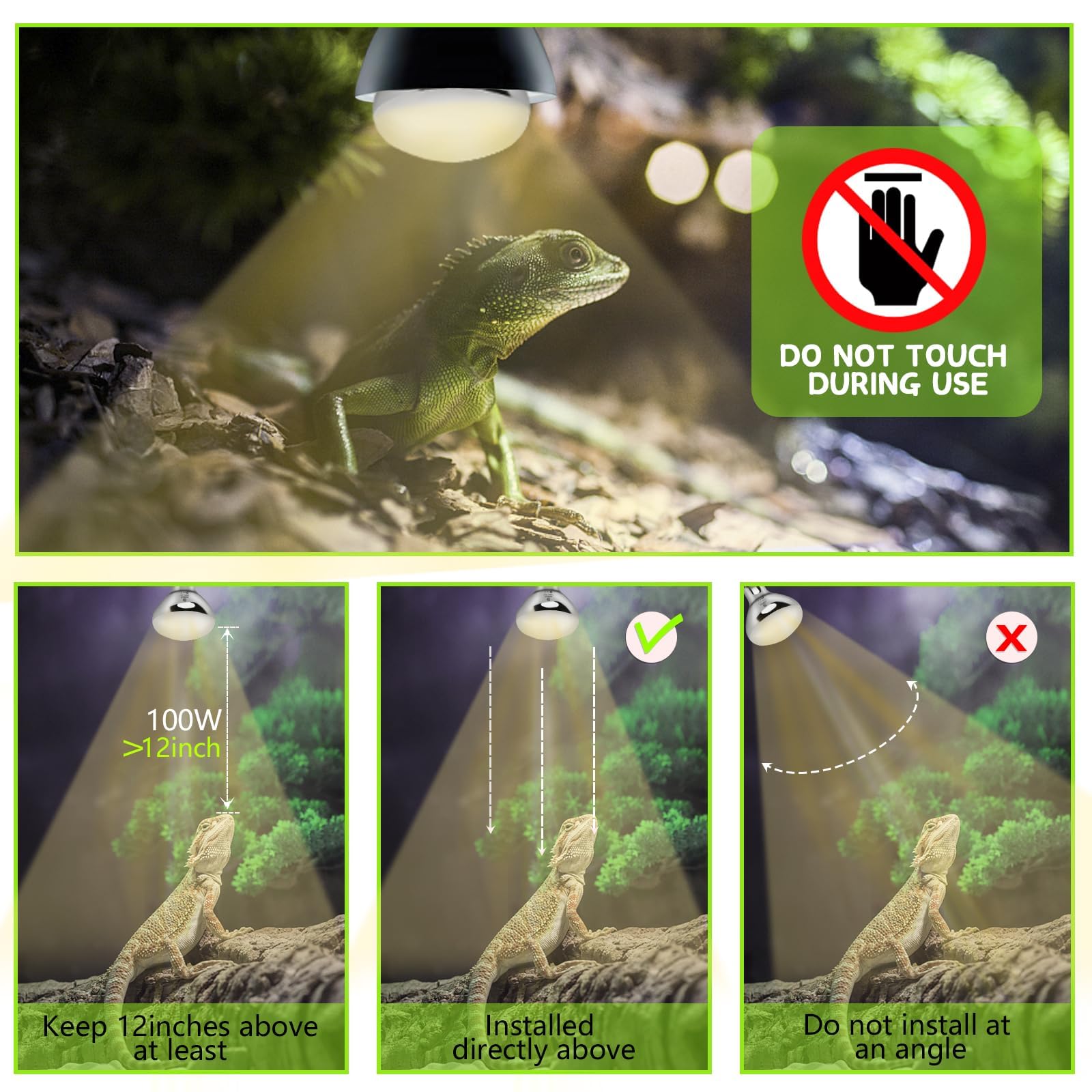Reptile UVA UVB Light, 100W UVB Basking Heat Lamp for Reptile, Vivarium Heat Lamp Bulb for Tortoise,Turtle,Puppy,Frog,Chick,Lizard