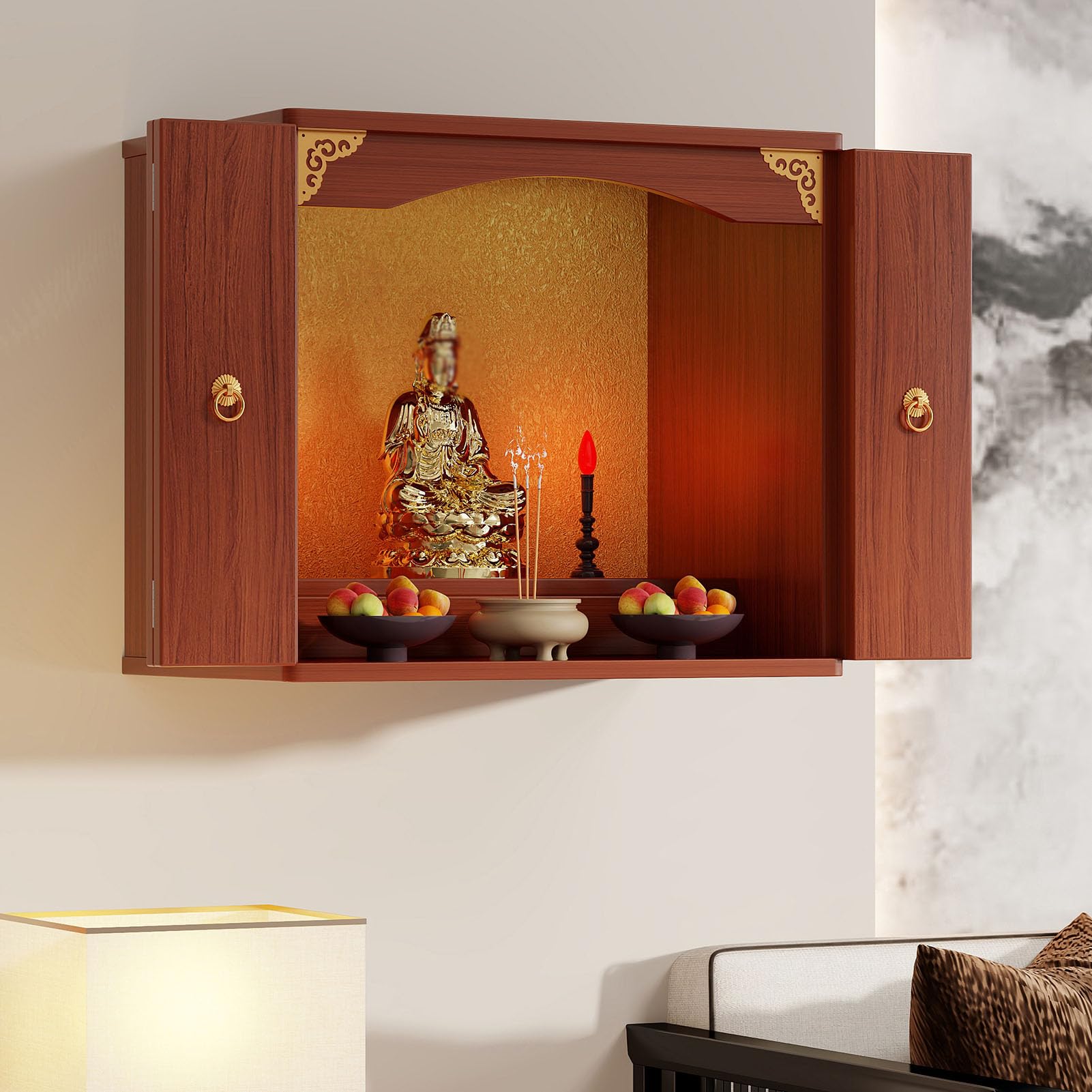 Temple Buddhist Altar Personal Shrine Altar Table, Wall-mounted Solid Wood Meditation Altar Table,prayer Altar Puja Table With Drawer,guan Gong Guanyin Statue Stand Pedestal ，for Relaxation Prayer