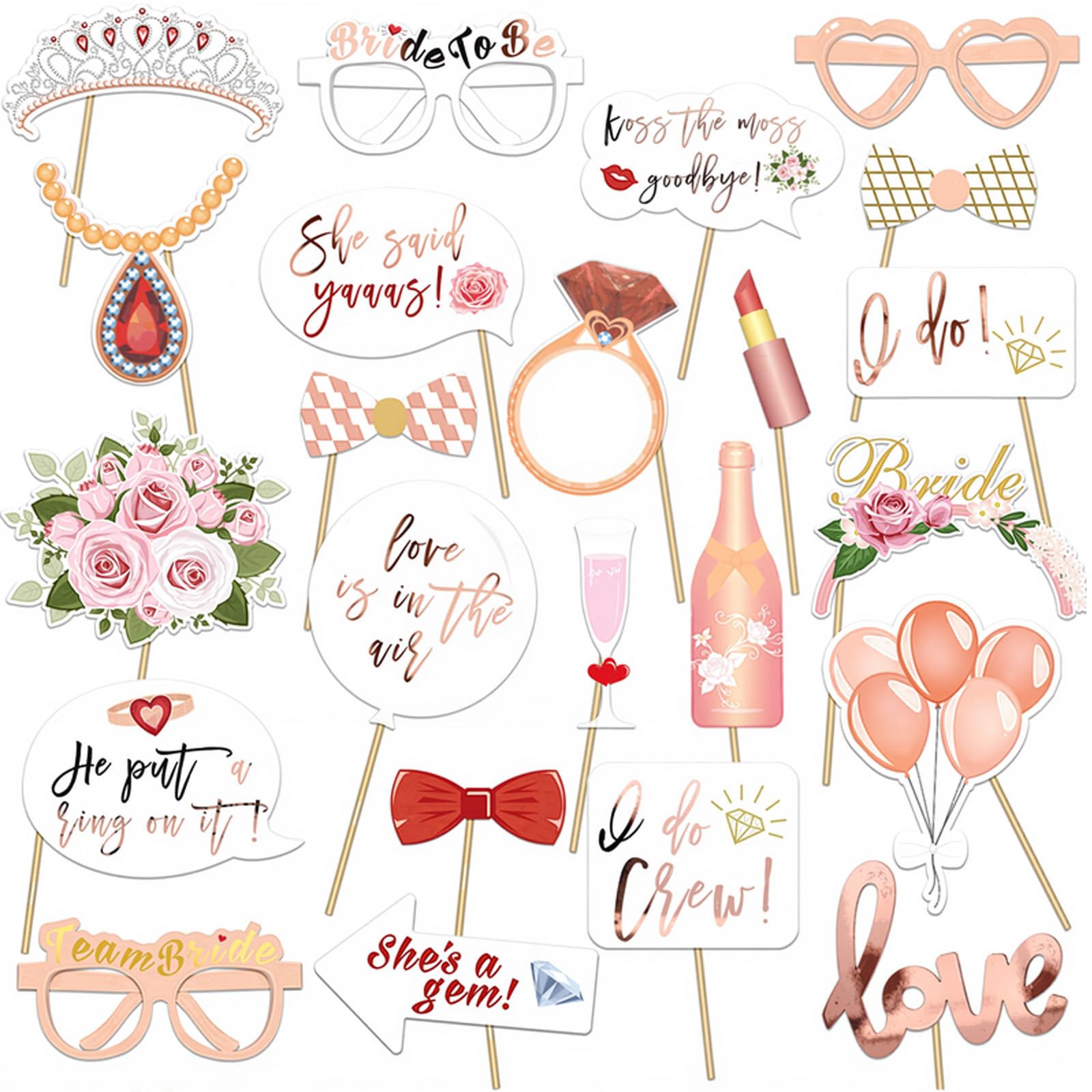 Shensuii Pink 23Pcs Hen Party Photo Booth Props, Hen Party Accessories, Team Bride Selfie Props, Bachelorette Parties Accessories, Parties Decorations For Wedding Bridal Hens Night Do Game