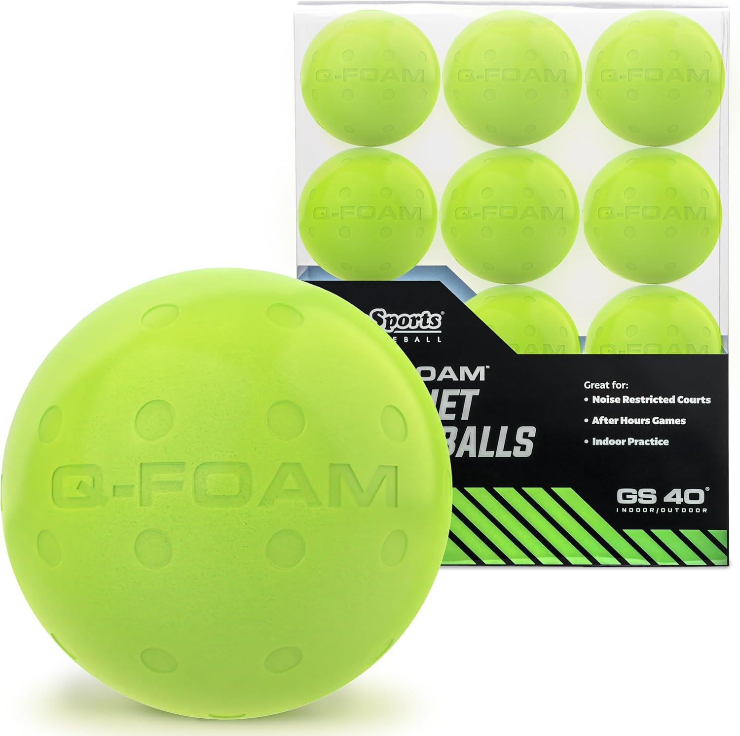 GoSports GS 40 Q-Foam Pickleballs - Quiet Foam Balls for Indoor or Outdoor Practice - 12 Pack