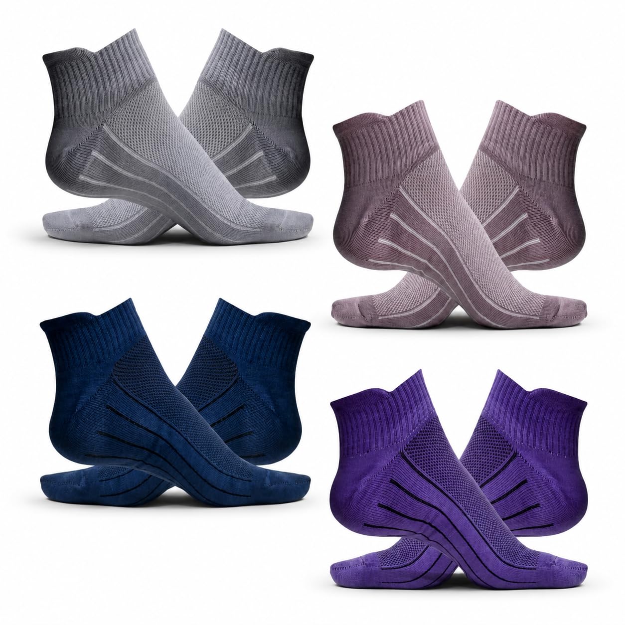 Women Ankle Socks Breathable Mesh Sports Socks with Arch Support, Cotton Blend Low Cut Socks for Gym, Walking, Running, Yoga & Daily Wear -Pack of 4 (Multicolor)-image-49