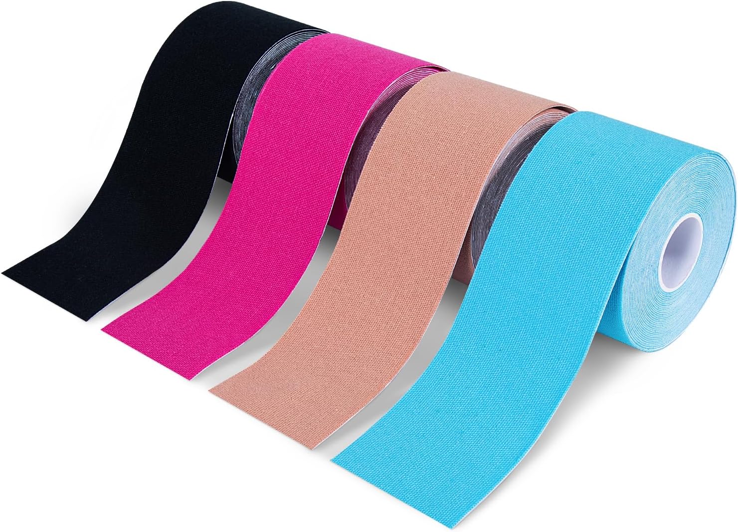 4 Rolls Waterproof Breathable Kinesiology Tape, Athletic Elastic Kneepad Muscle Pain Relief Knee Taping for Gym Fitness Running Tennis Swimming Football (Black, Skin, Pink, Light Blue)