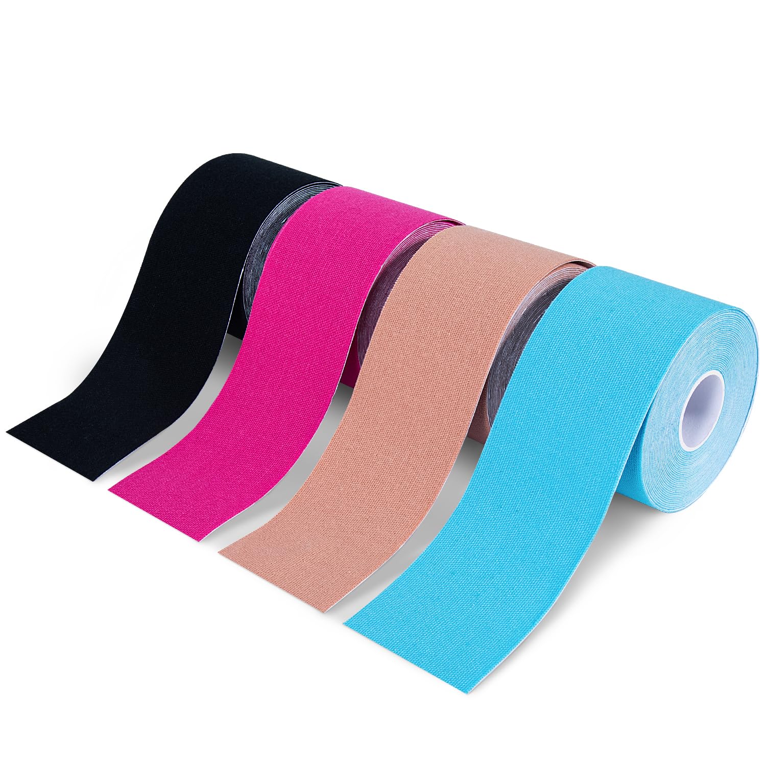 4 Rolls Waterproof Breathable Kinesiology Tape, Athletic Elastic Kneepad Muscle Pain Relief Knee Taping for Gym Fitness Running Tennis Swimming Football (Black, Skin, Pink, Light Blue)